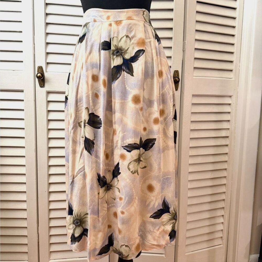 Vintage 90s/Y2K Cottagecore Floral Print Midi Skirt Elastic Waist Pockets Size M